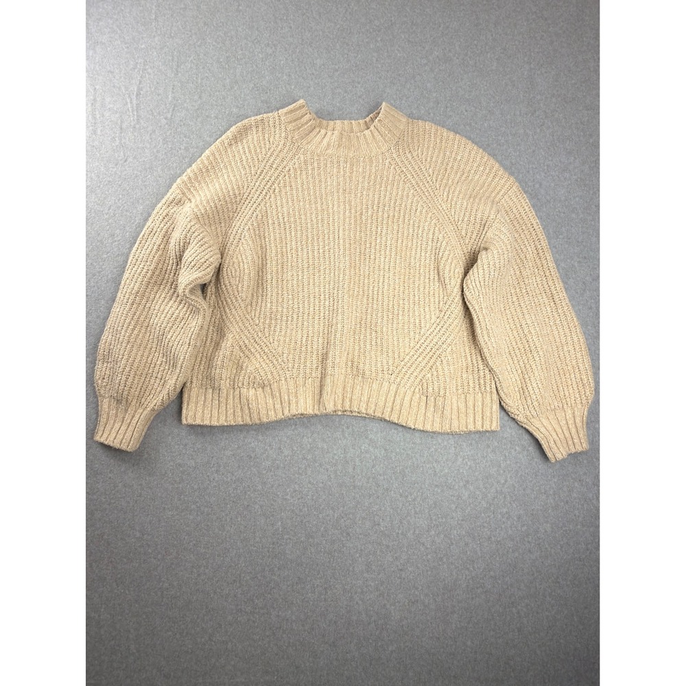 Old Navy Womens XL Tan Beige Shaker Stitch Crew Neck Raglan Sleeve Knit Sweater